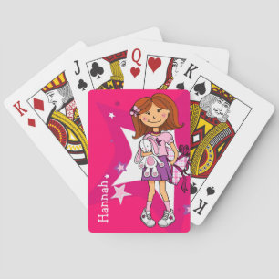 Bright pink girl named playing card set