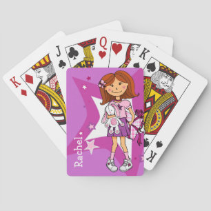 Bright pink girl named playing card set