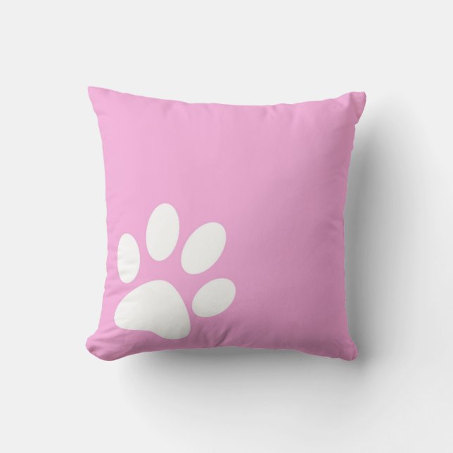 bright pink girly pet paw print cushion (Front)