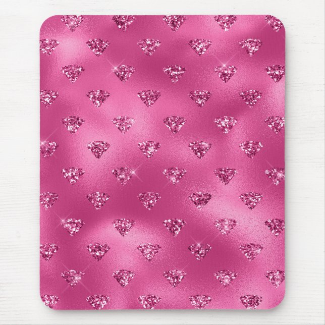 Bright Pink Glam Sparkly Diamonds Mouse Mat (Front)