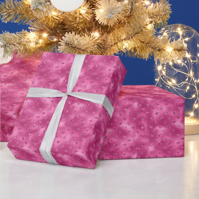 Bright Pink Glam Sparkly Diamonds Wrapping Paper (Holidays)