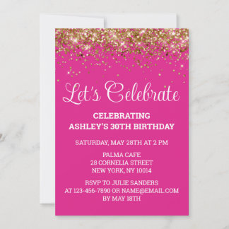 Bright Pink Glitter 30th Birthday Let's Celebrate Invitation