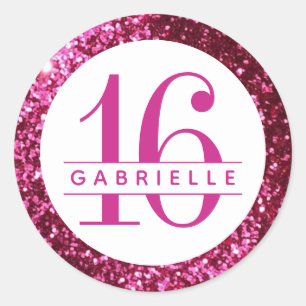 Bright Pink Glitter Birthday Favour Sticker Label