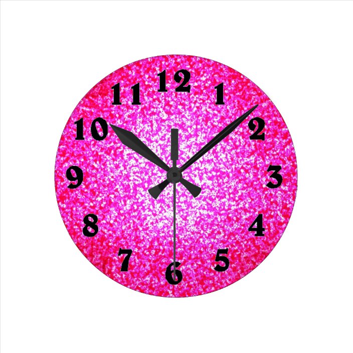 Bright pink glitter fashion round clock | Zazzle.co.uk