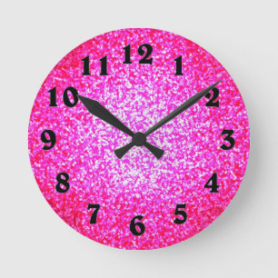 Bright pink glitter fashion round clock