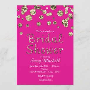 Bright Pink Gold Glitter Bridal Shower Invitation