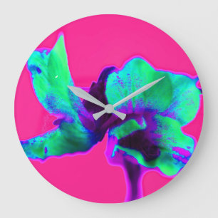 Bright Pink & Green Abstract Floral Kitchen Clock
