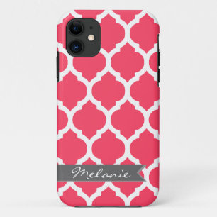 Bright Pink Grey Moroccan Lattice & Banner iPhone 11 Case