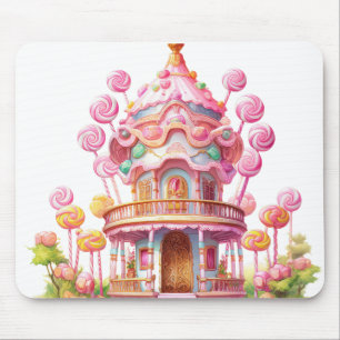 BRIGHT PINK HALLOWEEN CANDY LAND HOUSE MOUSE MAT