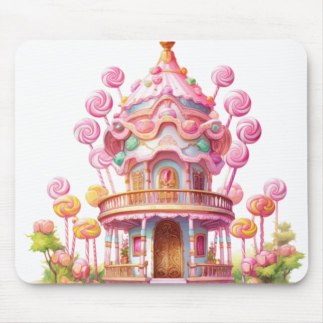 BRIGHT PINK HALLOWEEN CANDY LAND HOUSE MOUSE MAT (Front)