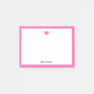 Bright Pink Heart and Border on White with Name Post-it Notes