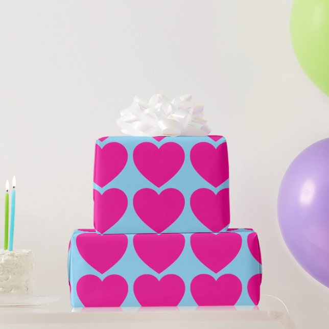 Bright Pink Heart Pattern Wrapping Paper (Party Gifts)