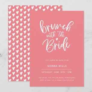Bright Pink Hearts Calligraphy Bridal Brunch Invitation