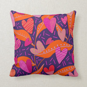Bright Pink Hearts Pattern Throw Pillow