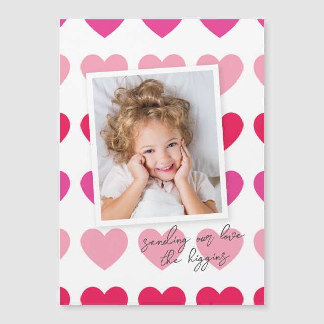 Bright Pink Hearts Photo Valentine's Day Card (Front)