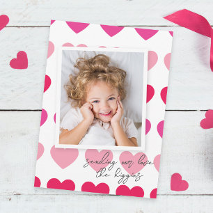 Bright Pink Hearts Photo Valentine's Day Holiday Card