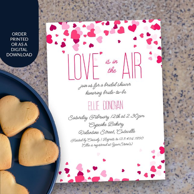Bright Pink Hearts Sweet Valentine Bridal Shower Invitation (Love is in the Air Valentine Bridal Shower invitation)