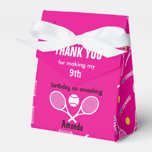 Bright pink I love tennis Favour Box (Front Side)