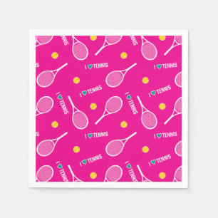 Bright pink I love tennis pattern Napkin