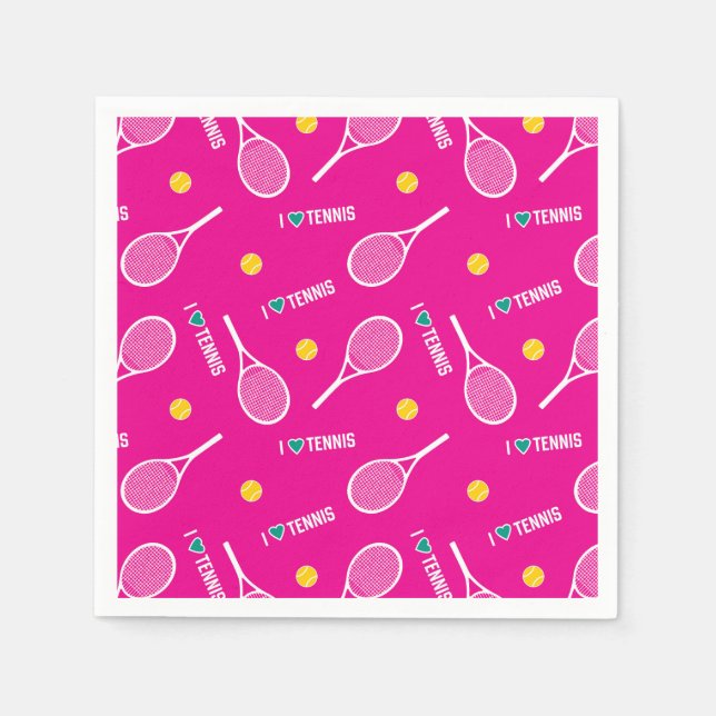 Bright pink I love tennis pattern Napkin (Front)