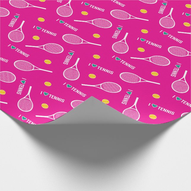 Bright pink I love tennis, Wrapping  Wrapping Paper (Corner)