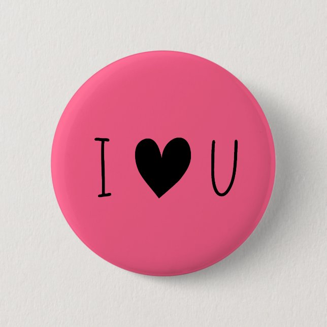 Bright Pink "i love you" black heart 6 Cm Round Badge (Front)