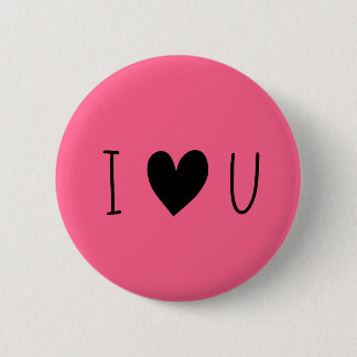 Bright Pink "i love you" black heart 6 Cm Round Badge