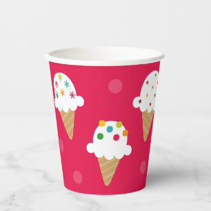 Bright Pink Ice Cream Cone Party Paper Cup