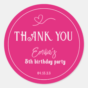 Bright Pink Kids Birthday Party Thank You  Classic Round Sticker