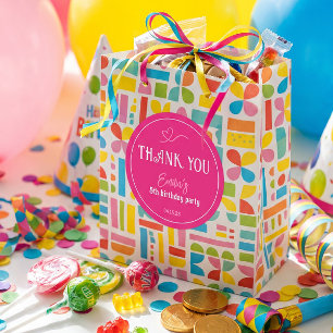 Bright Pink Kids Birthday Party Thank You Classic Round Sticker