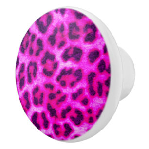 Bright Pink Leopard Print Ceramic Knob