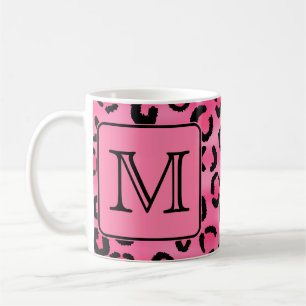 Bright Pink Leopard Print Custom Monogram. Coffee Mug