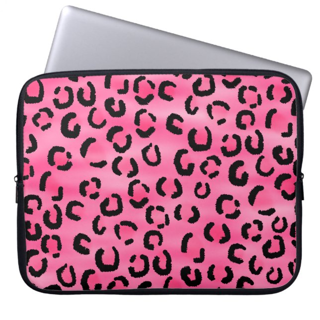 Bright Pink Leopard Print Pattern. Laptop Sleeve (Front)