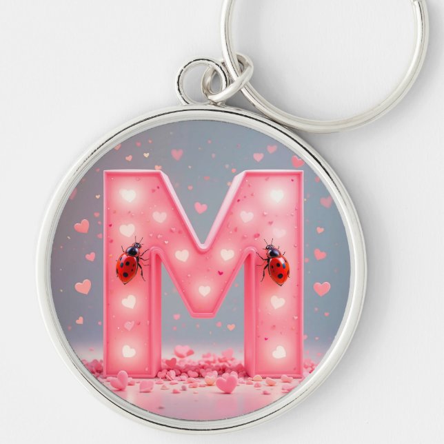 Bright Pink Letter M Design Key Ring (Front)
