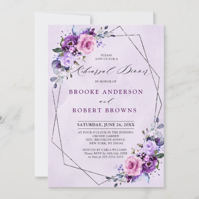 Bright Pink Lilac Purple Shades  Rehearsal Dinner Invitation (Front)