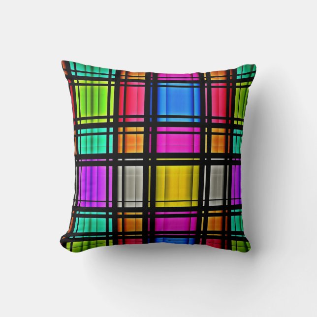Bright Pink Lime Neon Abstract Plaid Pattern Cushion (Front)