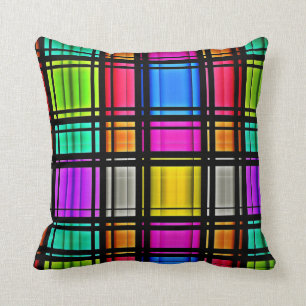 Bright Pink Lime Neon Abstract Plaid Pattern Cushion