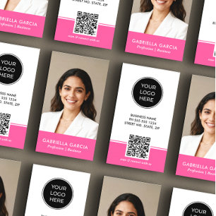 Bright Pink Logo QR Code Photo Professional Business Card