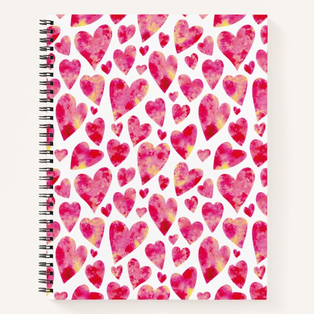 Bright Pink Love Heart pattern Notebook (Front)