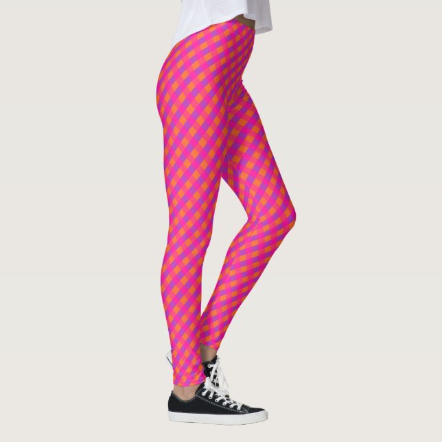 Bright Pink, Magenta and Orange Check Pattern Leggings (Right)