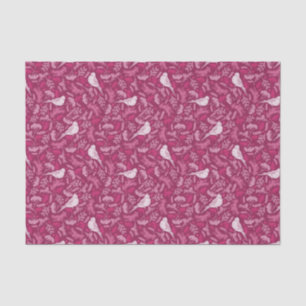 Bright Pink Mauve Winter White Bird Floral Pattern Tissue Paper