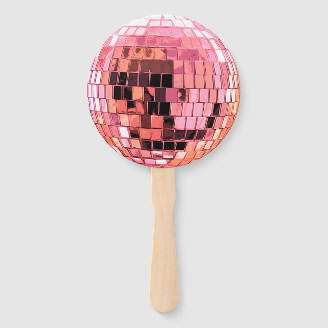 Bright Pink Metallic Disco Ball Hand Fan (Front)