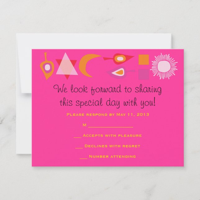 BRIGHT PINK MITZVAH Bar Bat Mitzvah Reply Card (Front)