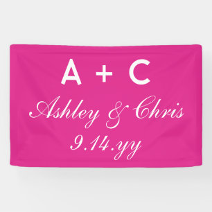 Bright Pink Modern Personalised Wedding Reception Banner