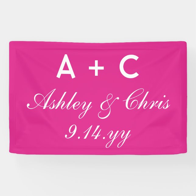Bright Pink Modern Personalised Wedding Reception  Banner (Horizontal)