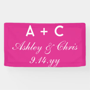 Bright Pink Modern Personalised Wedding Reception  Banner