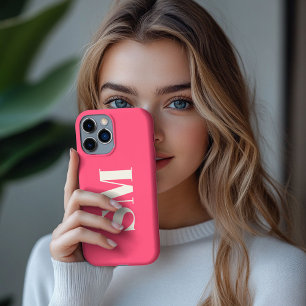 Bright Pink Monogram initial  iPhone 13 Pro Max Case