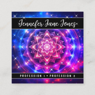Bright Pink Mystic Floral Nebula Glitter Stars Square Business Card
