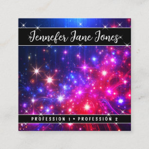 Bright Pink Mystic Sky Nebula Dripping Rain Stars Square Business Card