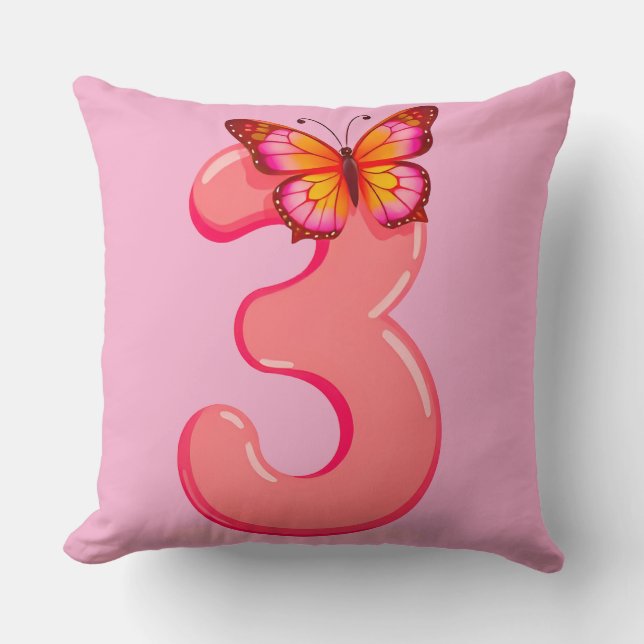 💖 Bright Pink Number Three Glow ❄️ Modern  Cushion (Front)